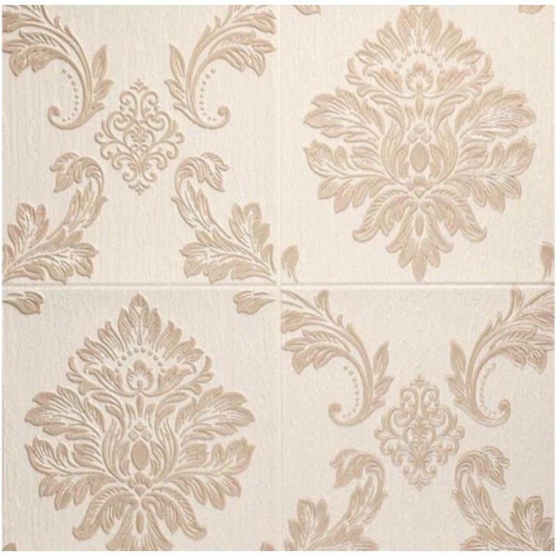 Wallpaper Foam Alumunium 3D 70x70cm Motif Batik / Wallpaper Sultan 70x70cm-Sultan cream