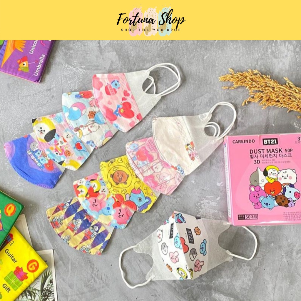 MASKER DUCKBILL MOTIF ANAK KARAKTER BTS BT21 | MASKER 3PLY DUCKBILL ANAK PERBOX ISI 50 PCS | MASKER 