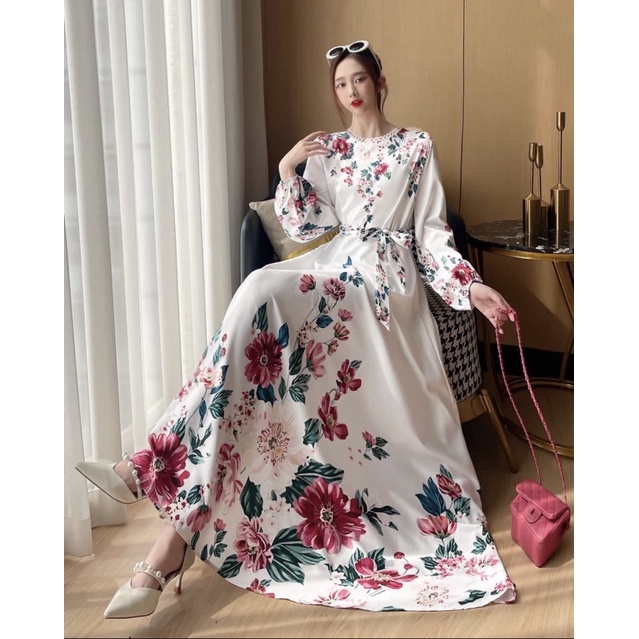 SALE!!! RESTOCK!!! DRESS GAMIS ESTILO SERIES 02 IMPORT BKK-putih roses