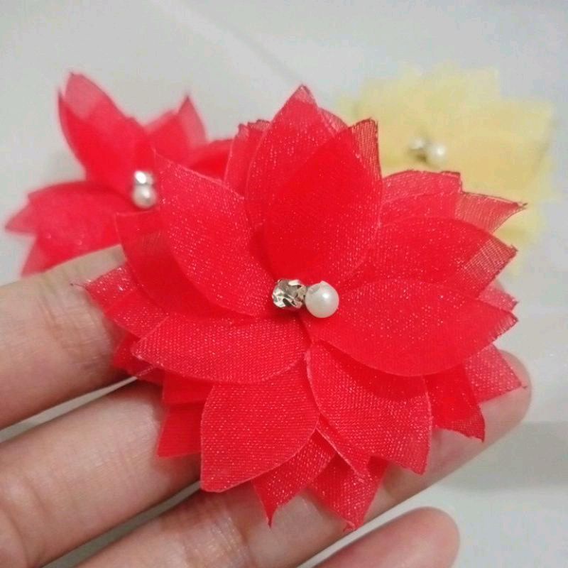 Aplikasi Bunga 3D Organza | Bunga Kebaya | Bunga Payet Mutiara | Aplikasi Bunga Kain