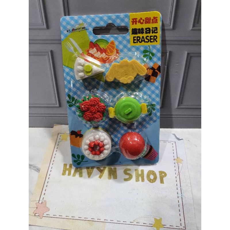 Penghapus lucu makanan kue/STIP KUE/hapusan fancy/hapusan set/stip-M