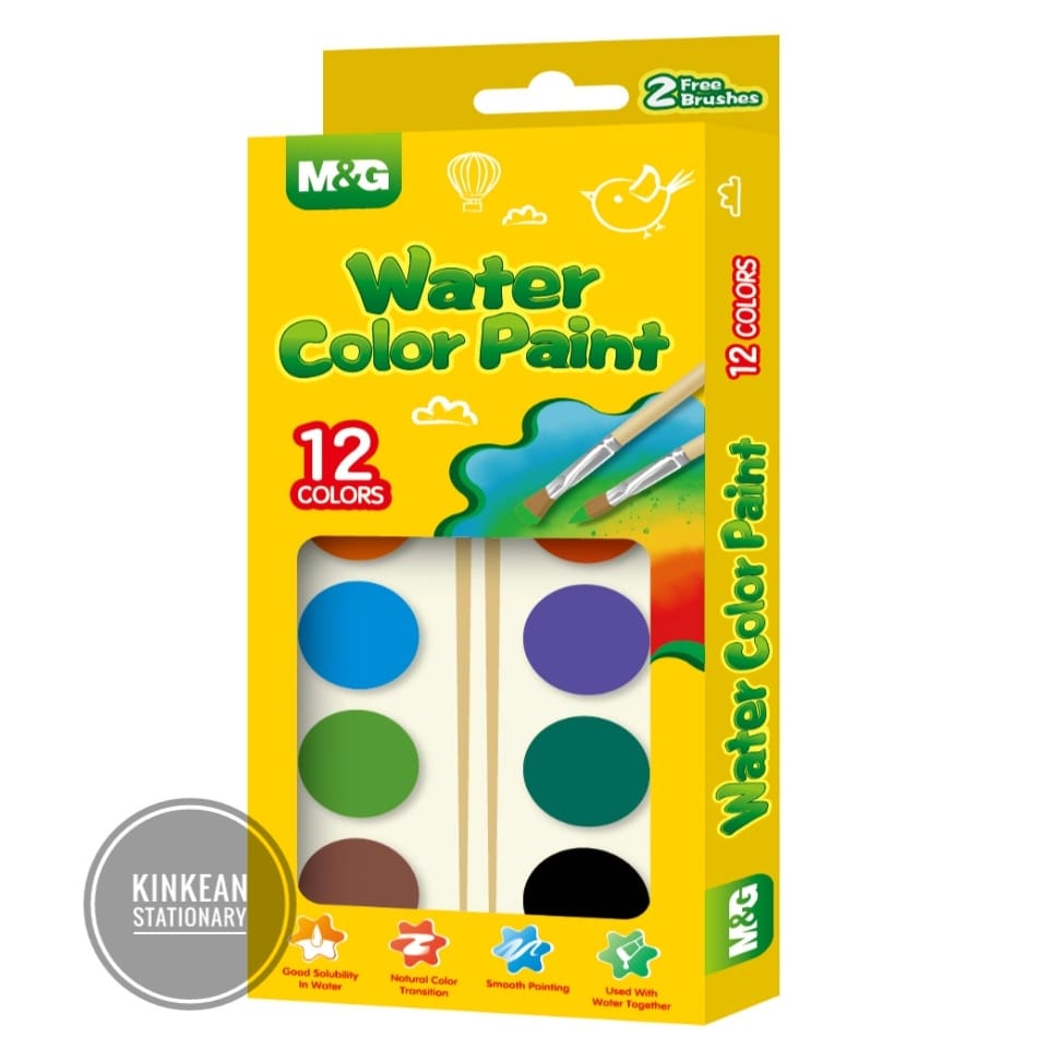 Water color paint cake 12 colors With 2 brushes - M&amp;G APLN6586