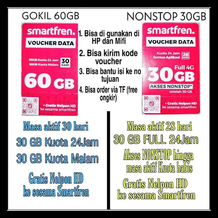 Voucher Smartfren Data Kuota 60Gb (Baca Deskripsi) - Nonstop 30Gb Kode 1404