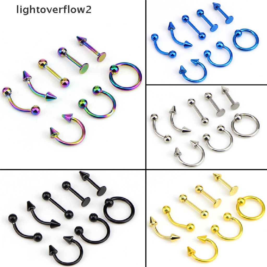 (Light2) 8pcs / set Anting Tindik Alis / Telinga / Hidung / Bibir 16g Bahan Stainless Steel