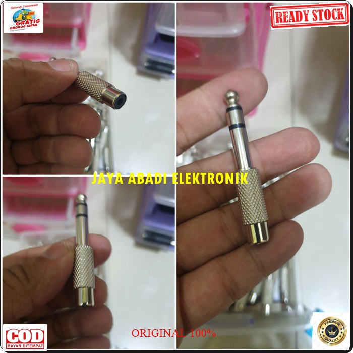 G250 JACK RCA CEWE JEK AKAY 6,5 MM COWO MIC ADAPTER MIK KONEKTOR MIKROPHONE SAMBUNGAN SPLITTER AUDIO SOUND EXTENSION PENYAMBUNG SUARA HEADSET HEADPHONE CONVERTER FEMALE MALE CANON AUX DVD AMPLI STEREO ORIGINAL MALE FEMALE HARGA SATUAN