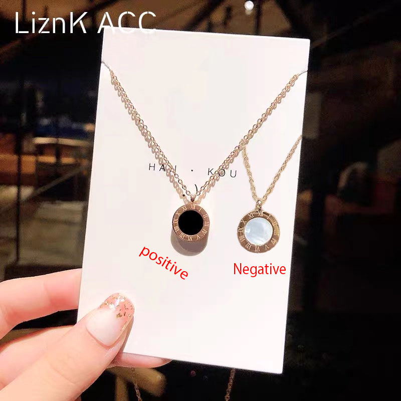 Kalung Rantai Liontin Alfabet Romawi Bahan Titanium Steel Aksen Zircon Gaya Vintage Untuk Wanita