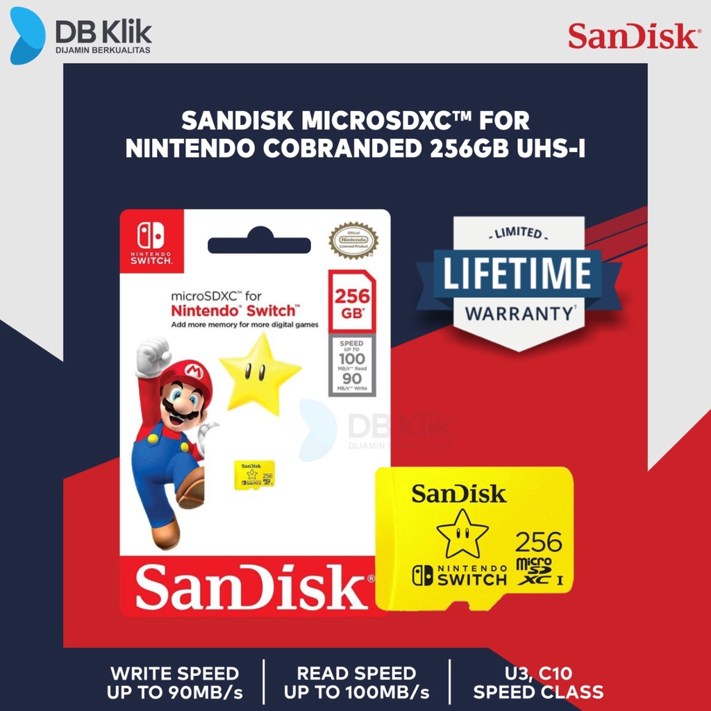 Micro SD SanDisk Nintendo Switch 256GB 100MB/s SDXC for Nintendo