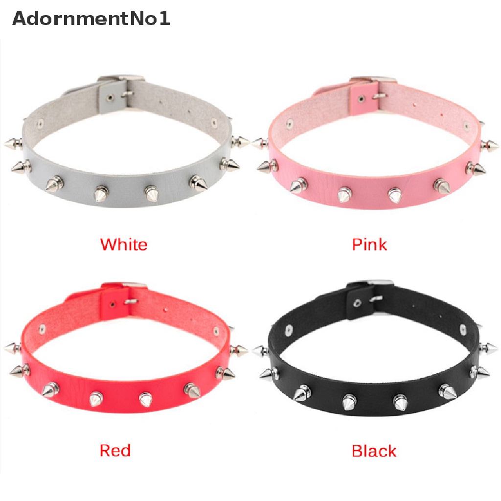 (AdornmentNo1) Kalung Choker Bahan Kulit Aksen Rivet + Hati Gaya Punk / Gothic Untuk Wanita