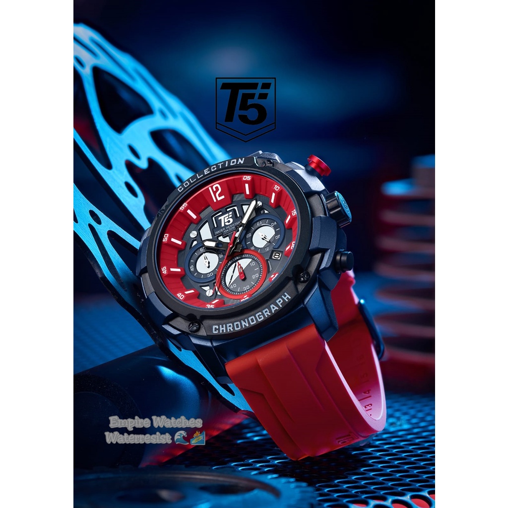 Jam Tangan T5 H3926G H3926 3926 Pria Cowok Analog Chrono dan Tanggal Aktif Strap Rubber Kualitas Ori