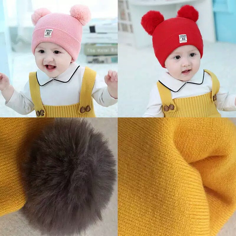 Topi Kupluk Rajut Anak / Bayi Telinga Pompom Bahan Hangat Moonlight [2035]