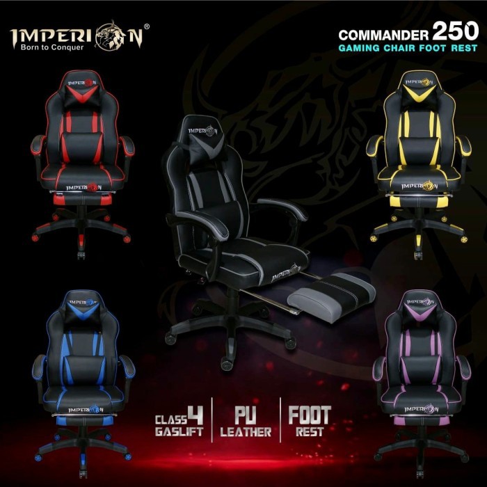 Gaming chair imperion PU leather class 4 gaslift with foot rest Commander 250 - Kursi Bangku Kantor