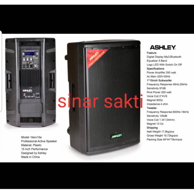 SPEAKER ASHLEY HERO15A/HERO 15A 15IN ACTIVE MONITOR ORIGINAL ( 2BH )