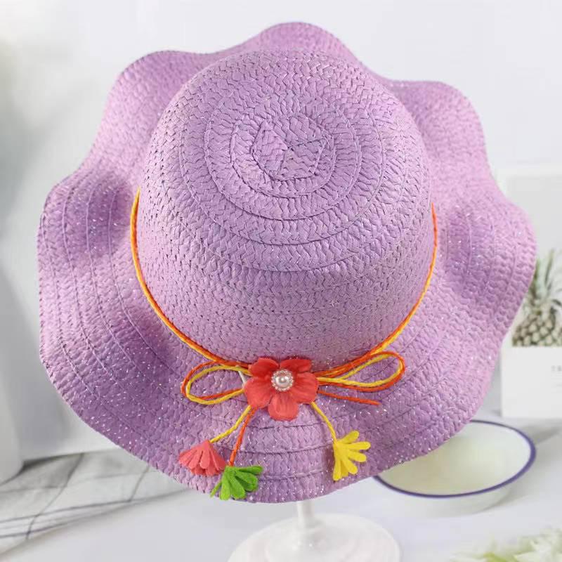 Topi Pantai Anak Jerami  Import T53-Ungu