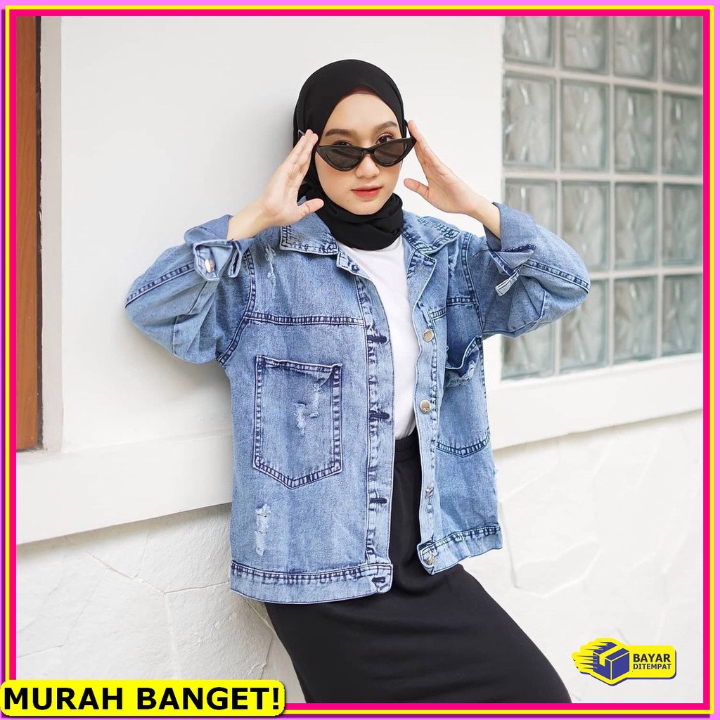 Jaket Crop Wanita/Jaket Jeans Crop Model Kantong Sobek/Jaket Crop RS365 Oversize Jaket Jeans Kode F