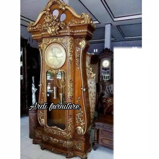 Jam ukir brawijaya lemari jam besar kayu jati kerajinan jepara