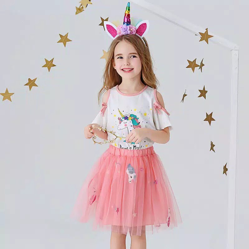 SSP3-Baju Anak Unicorn Setelan Set Perempuan Rok Tutu