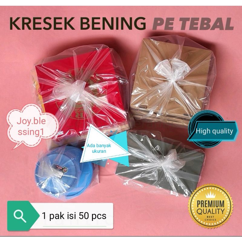 

(1 pak isi 50 pcs) KRESEK BENING KOTAK TEBAL untuk box kue roti tart nasi