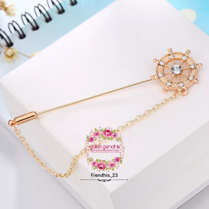 Collar Pin Jas Bros Jangkar Kemudi Kapal - Brooch Pin Lapel Anchor