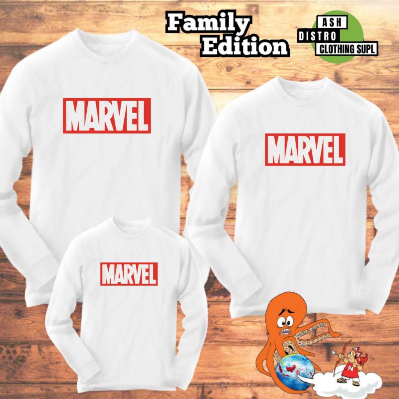 Kaos Cople Ayah Ibu Anak / Kaos Lengan Panjang Couple Keluarga / Baju Marvel