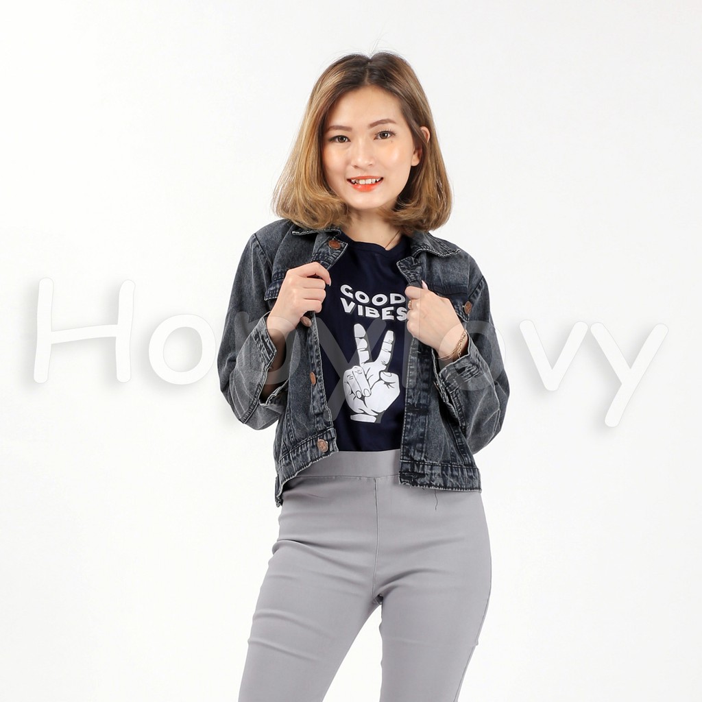 HOPYLOVY - Jaket Jeans Wanita Basic Snow Black Anastasia