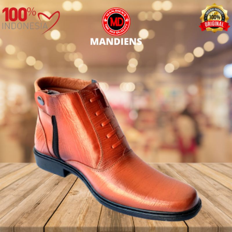 Mandiens - SJ173 Sepatu Boots Kulit Asli PDH TNI POLRI Original Medali Export Quality