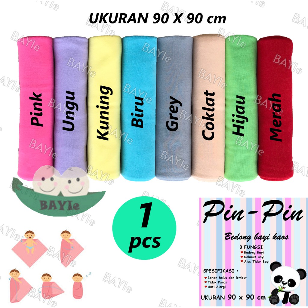 BAYIe- 1 Pcs Bedong Bayi Kaos PIN-PIN Multi Warna Size 90 x 90 cm/Selimut Bayi/Alas bayi/Alas kereta