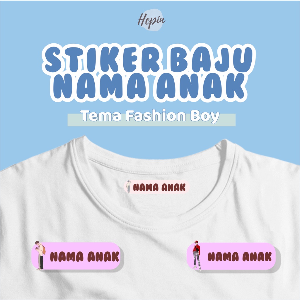 

(30-40pcs)bisa custom nama/sehari jadi/Stiker Kain Label Baju Nama Anak tema FASHION BOY / Sablon Setrika Name /Label Sticker Iron on sticker a/ Kain