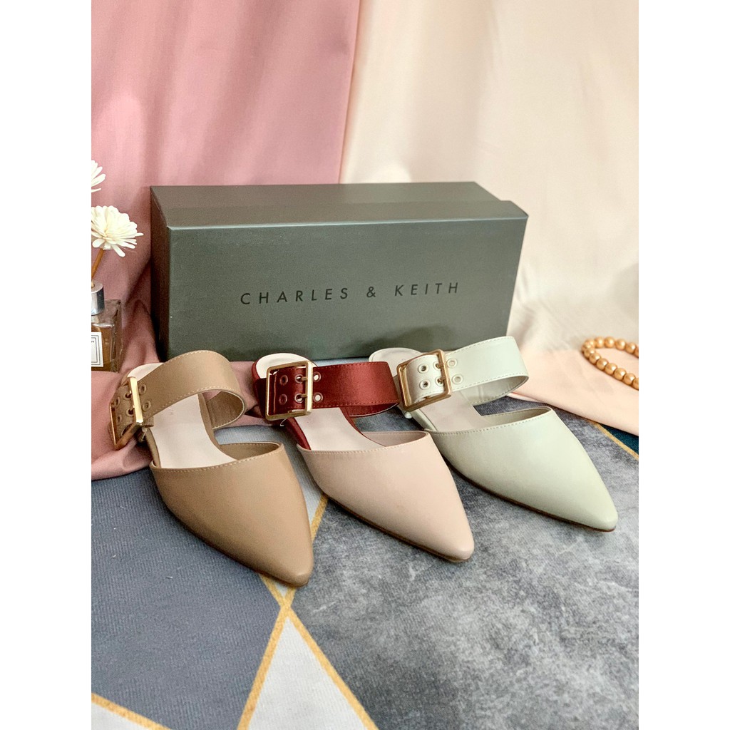 SEPATU WANITA CKS448 SATIN GROMMET BUCKLE MULES PREMIUM IMPORT