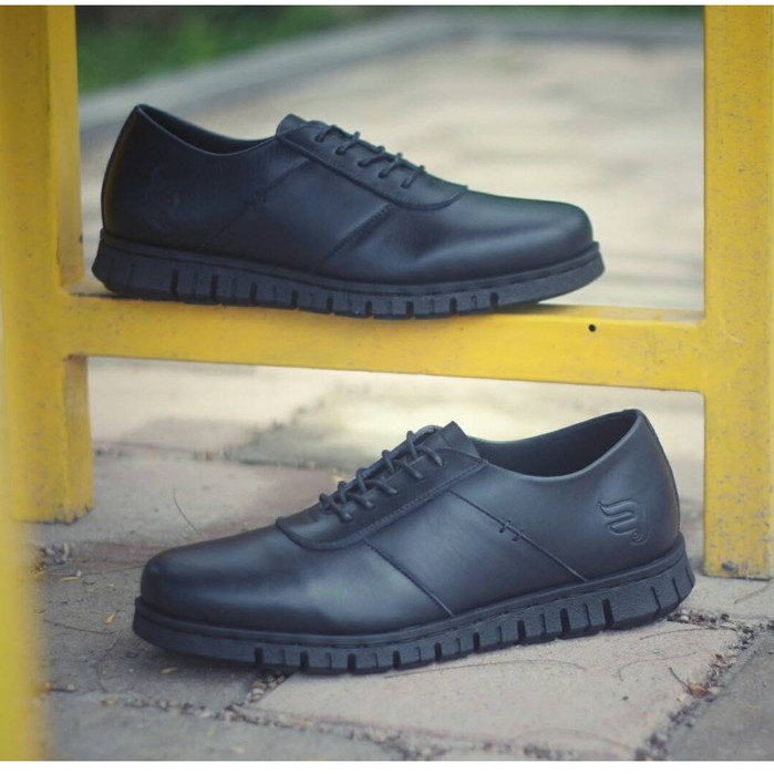 Low Nathan Black | Sepatu Kulit Asli Formal Klasik Sport Simple Pria Cowok Derby | FORIND x BARNUM