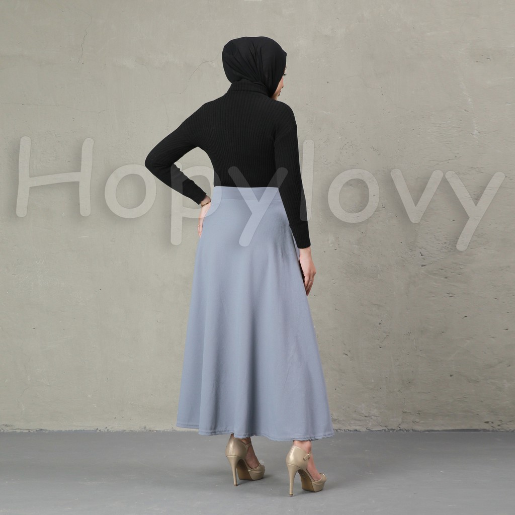 HOPYLOVY Rok Wanita Waffle Maxi Skirt Model Mayung