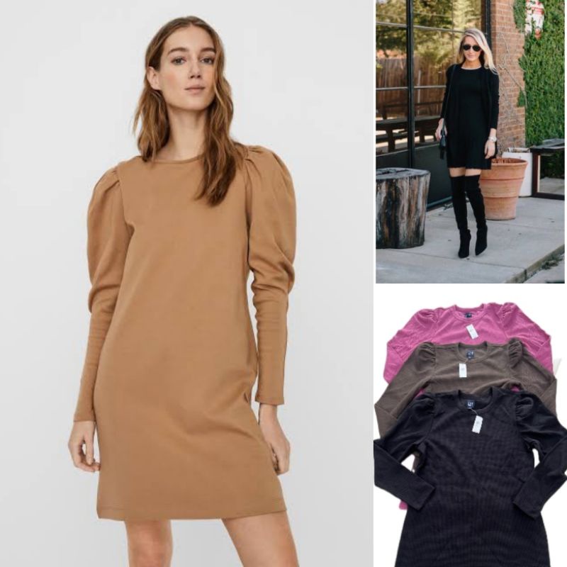 G*P WAFFLE KNIT PUFF SLEEVE DRESS