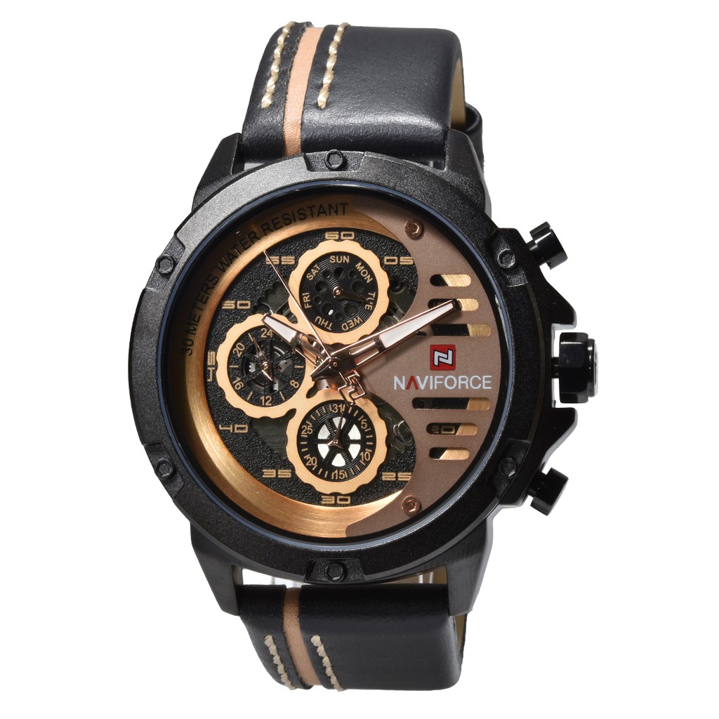 Naviforce - Jam Tangan Pria - Black - Leather Strap - NF9110-D