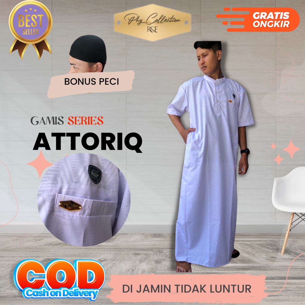 Baju Jubah Gamis pria Laki Laki Dewasa Lengan Pendek Model Haromain Al haramain Ukuran S M L XL XXL XXXL [ATTORIQ]