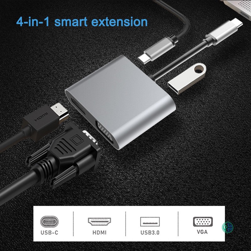 Converter 4 IN 1 Type-C To HDMI 4K VGA USB 3.0 Audio Video Adapter PD