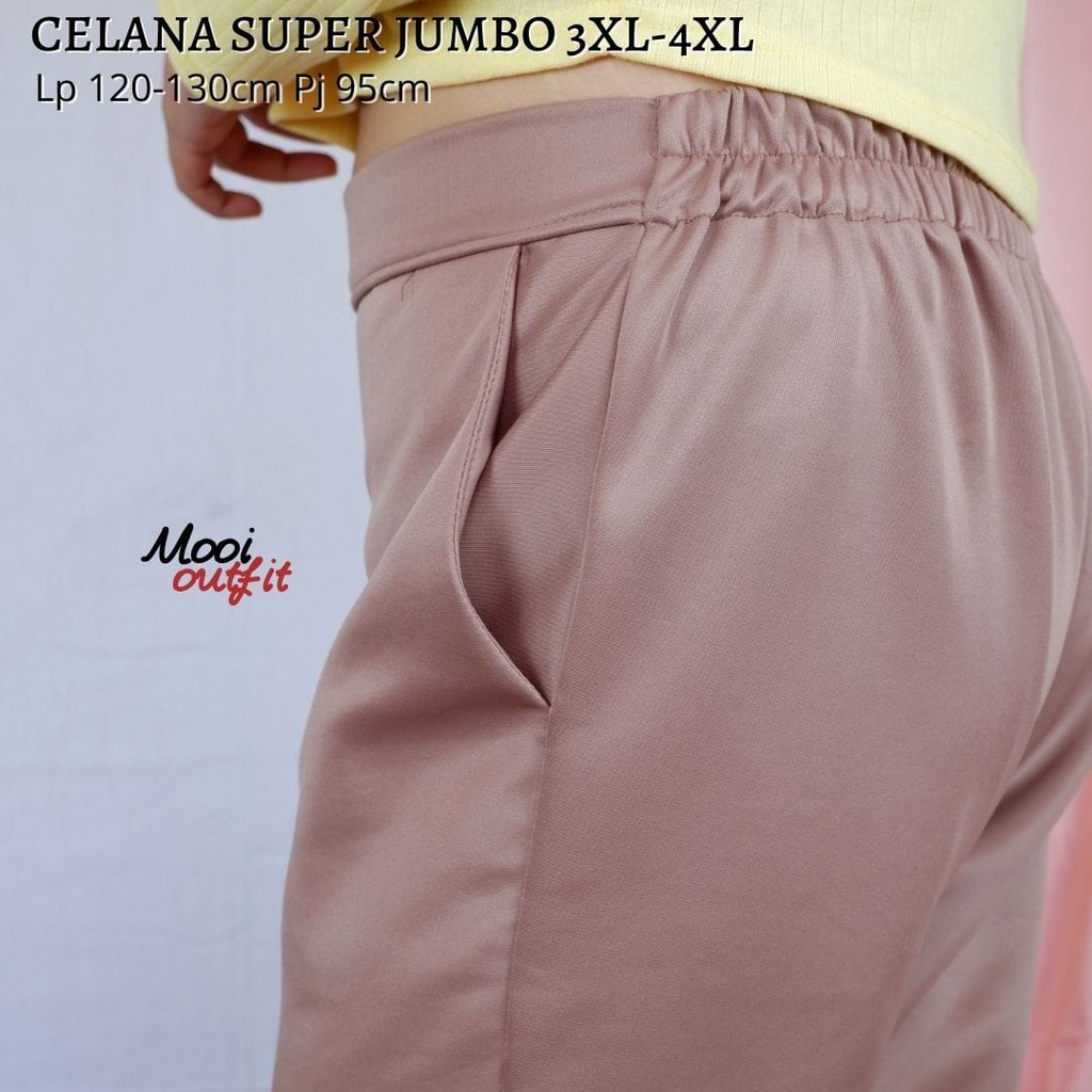 Mooi Outfit - Celana Wanita Kekinian jumbo Terbaru Bahan Scuba Premium Tebal Melar Pinggang Karet Bb 100kg 3xl 4xl