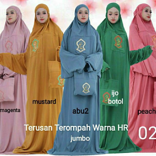 Mukena Terusan Jumbo Dewasa Terompah Hadramaut Katun Warna