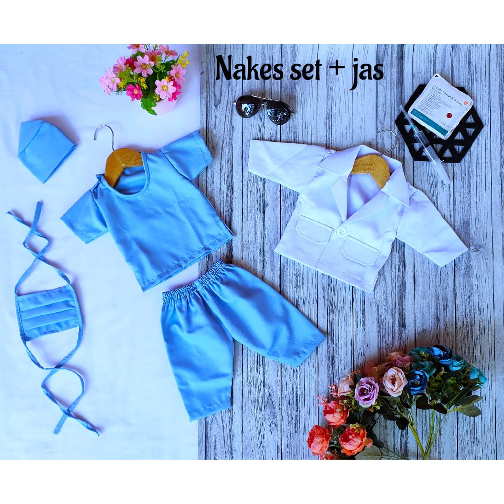 Kostum Nakes Set Jas Baby Newborn/Kostum Bayi Lucu/Kostum Newborn Photo Drops/Baju Bayi Set