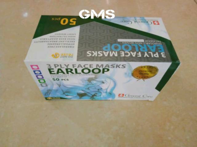 Masker 3 Ply Karet / Earloop General Care Per Box isi 50 Pcs