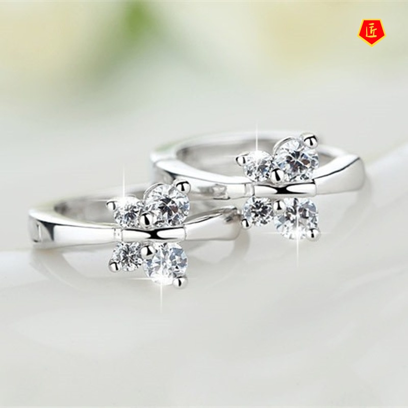 [Ready Stock]Silver Diamond Butterfly Earrings Cute Fashion