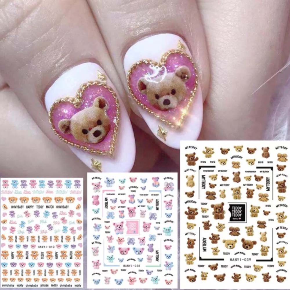 Mxbeauty Stiker Kuku 3d Motif Beruang Bahan Akrilik Untuk Nail Art / Manicure Diy
