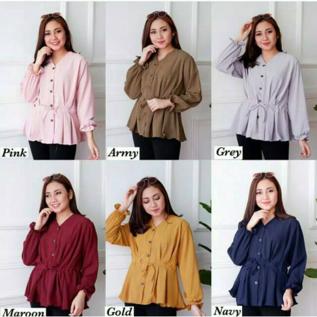 KIARA BLOUSE | ATASAN POLOS WANITA | BLOUSE KANCING | BLOUSE WANITA ( 1KG MUAT 7PCS )