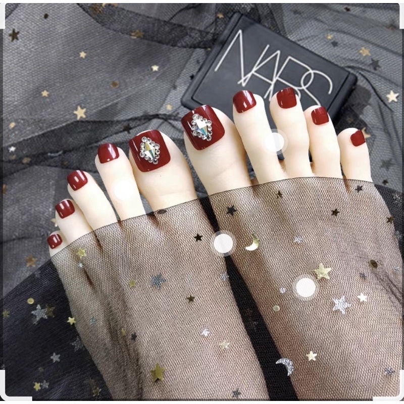 Kuku Palsu kaki【 J15，sudah ada lem】Nikah Wedding False Nailart Pengantin kaki