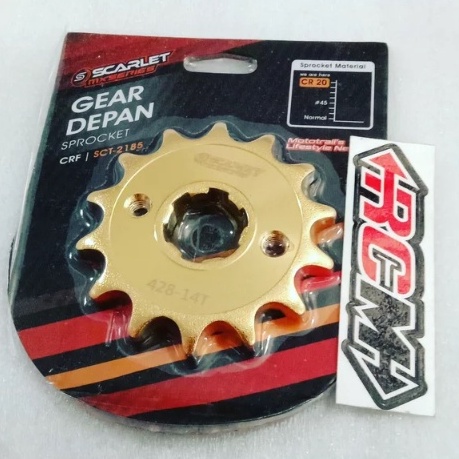 GER GEAR GIR DEPAN DPN CRF 428X14 428 X 14 T 14T GOLD EMAS SCARLET ORI ORIGINAL SCARLET ASLI