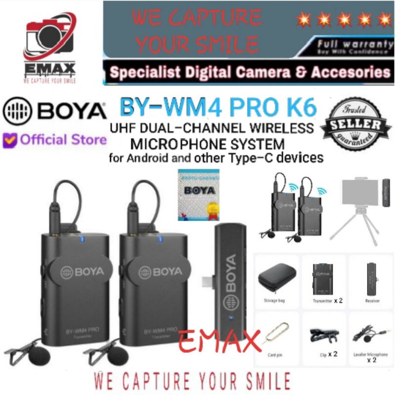 BOYA BY WM4 PRO K6 / K5 Microphone Wireless Mic Clip on Lavalier for Android or other Type C Devices