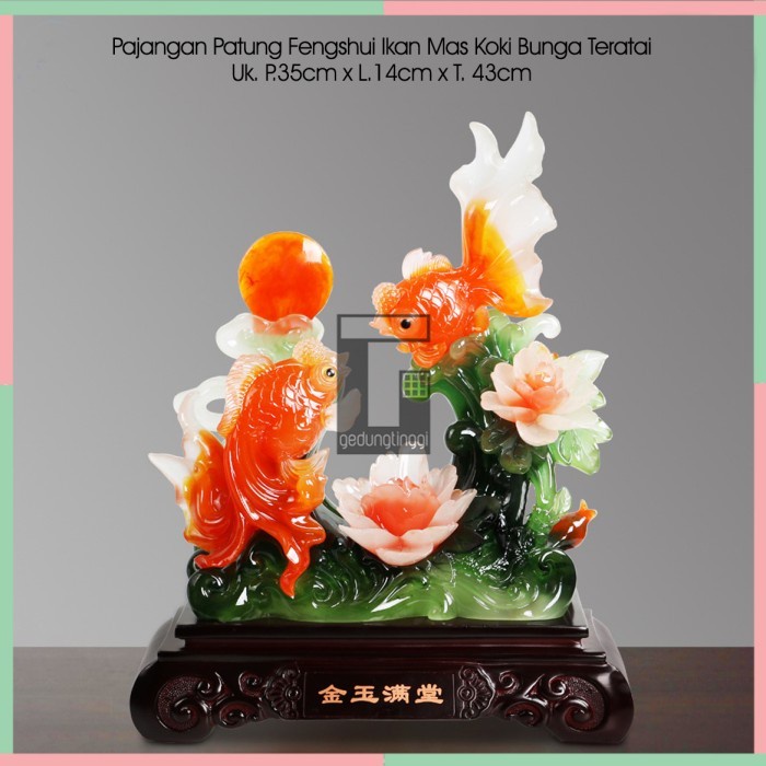 Patung Pajangan Hiasan Hadiah Dekorasi Kado Imlek Fengshui Ikan Koi Mas Emas Koki Bunga Teratai Lotus Giok Fengshui Rumah Rejeki Hoki Keberuntungan Rumah Kantor Toko Cafe Orang Import Cina Ukuran Size Kecil Small Sedang Medium Besar Big XXL XXXL 2XL 3XL