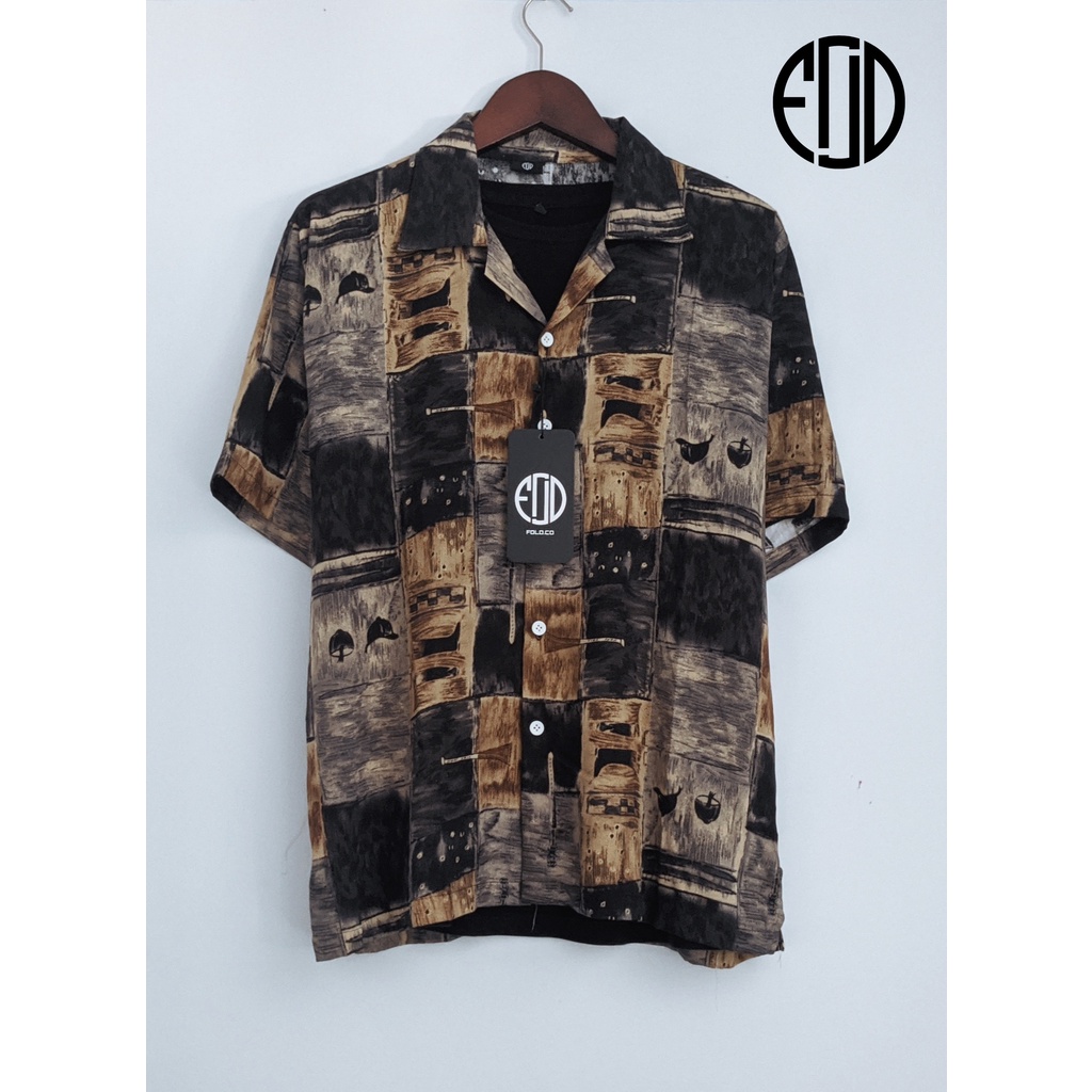 Kemeja Hawai Kemeja Retro Motif Abstrak Kemeja Vintage Kemeja Rayon