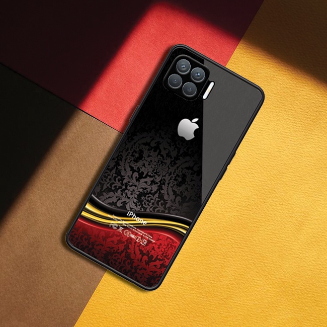 Oppo Reno 4F #AA7 - Premium Glass Case Soft Bumper Grip + Camera Cover - Custom Case Logo Iphone
