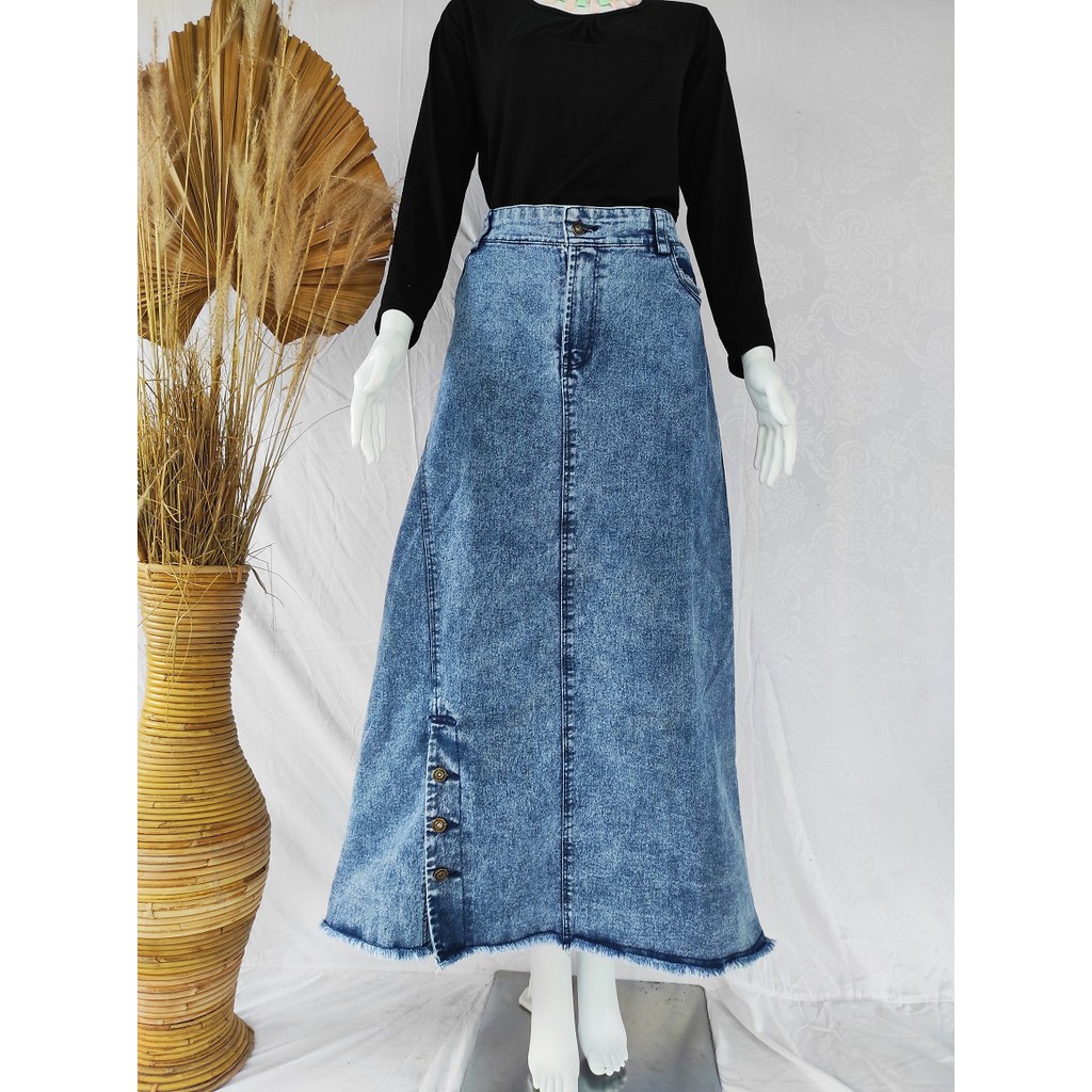 Sania #039 Rok Jeans Span Panjang Warna Snow Variasi Kancing Rawis Fit L-XXL/Kirei Fashion Jeans-5