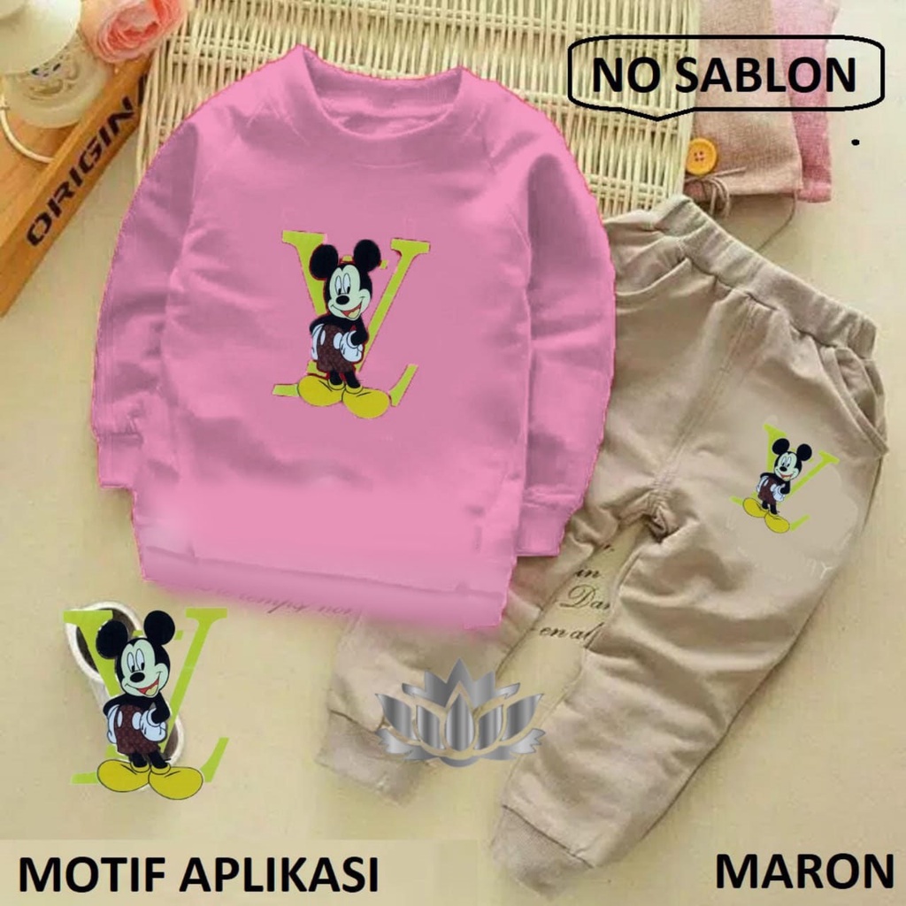 BO - SETELAN MICKEY STYLISH / PAKAIAN ANAK-ANAK / SETELAN ANAK-ANAK / MOTIF APLIKASI