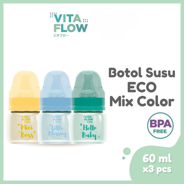 VITAFLOW Botol Susu Eco isi 3pcs 60ml / 120ml / 240ml Botol Dot Bayi Feeding Bottle Baby